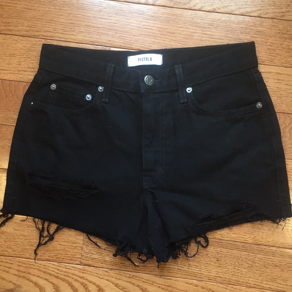 Pistola Black Denim Distressed Cut Off Shorts size 29